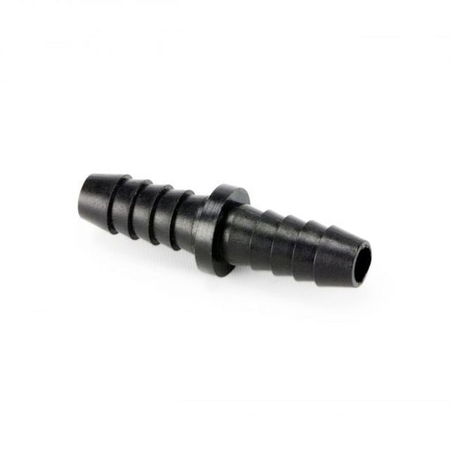 Union Barb Connector with Stop ¼ Barb x ¼ Barb, Polypro Black