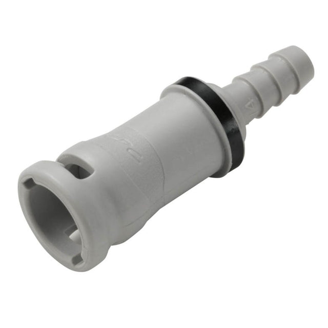 1/4 Hose Barb Valved In-Line Molded Grey Polypro Cplng Body, EPR O-Ring,  FKM Seal