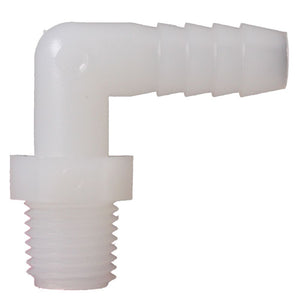 Male Elbow Barb x Male NPT - 5/8" HB x 3/8" MNPT - Natural Nylon