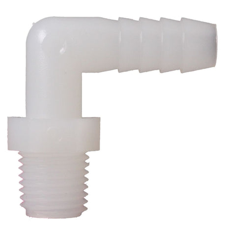 Male Elbow Barb x Male NPT - 1/2" HB x 1/4" MNPT - Natural Nylon