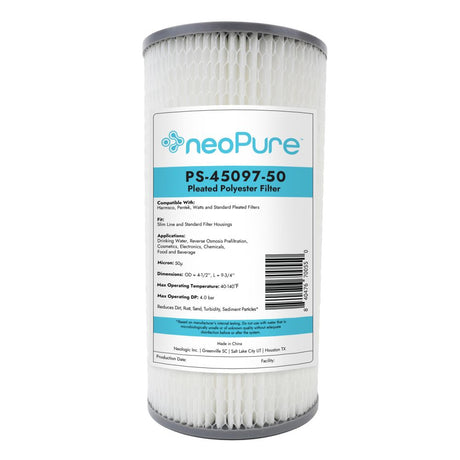 Neo-Pure PS-45097-50 9-3/4" BB High Efficiency Pleated Filter 50 micron