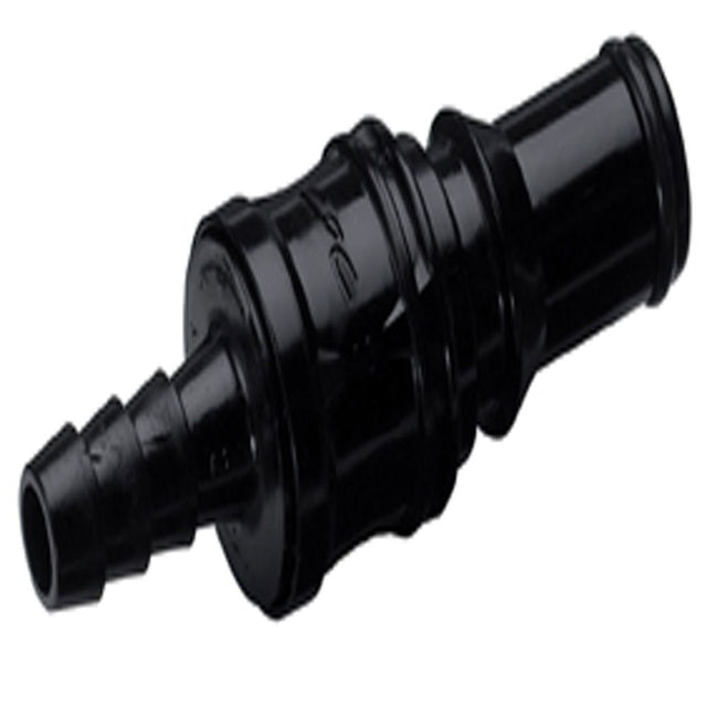 BACD22006MBLK Valved In-Line Hose Barb Coupling Insert Molded Black 3/8 ID Barb