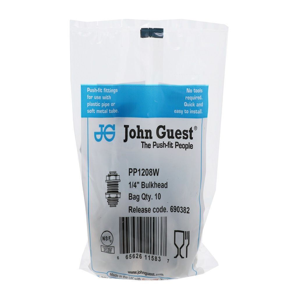 John Guest Bulkhead Union Polypro - 1/4