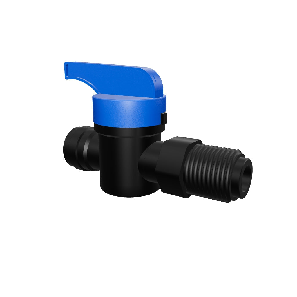 NeoFit Polypro Black Hand Valve Male Connector 1/4" od x 1/4" NPTF