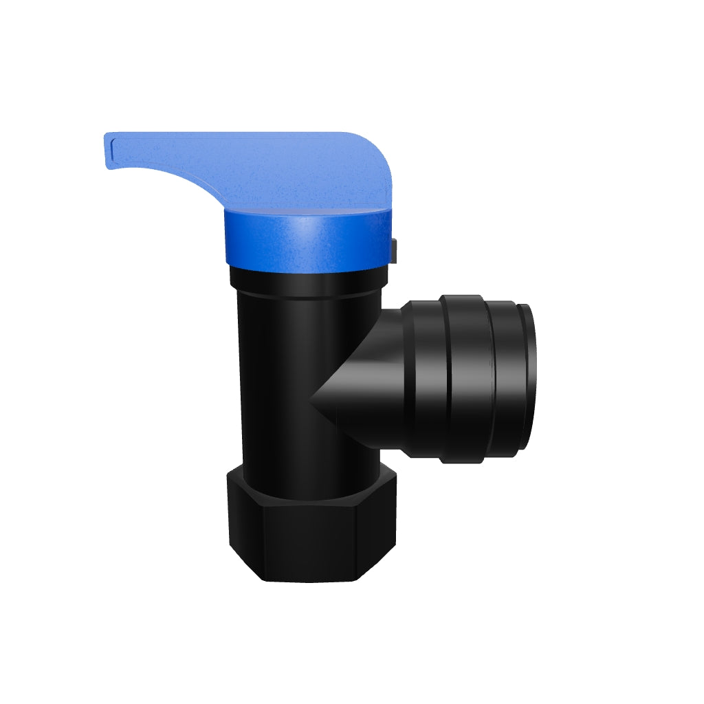 NeoFit - Acetal Black Tank Valve Female Elbow 1/4" FPT x 1/2" tube