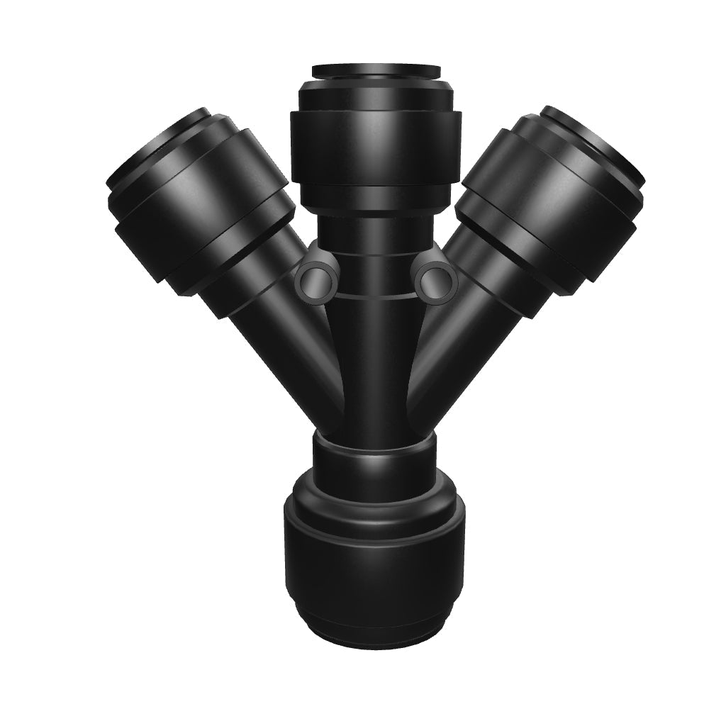 NeoFit - Acetal Black Three Way Divider 1/2" tube x 3/8" tube