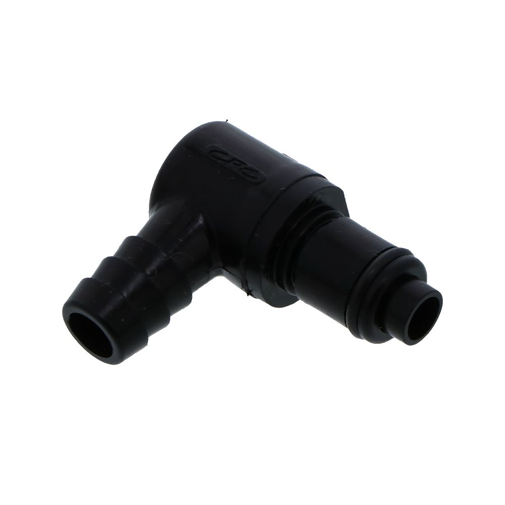 PLCD23006VBLK Valved Black Elbow Hose Barb Coupling Insert 3/8 ID Barb FKM [Viton] O-rings