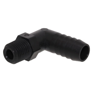 Male Elbow Barb x Male NPT - 3/8" HB x 1/4" MNPT - Black Polypropylene