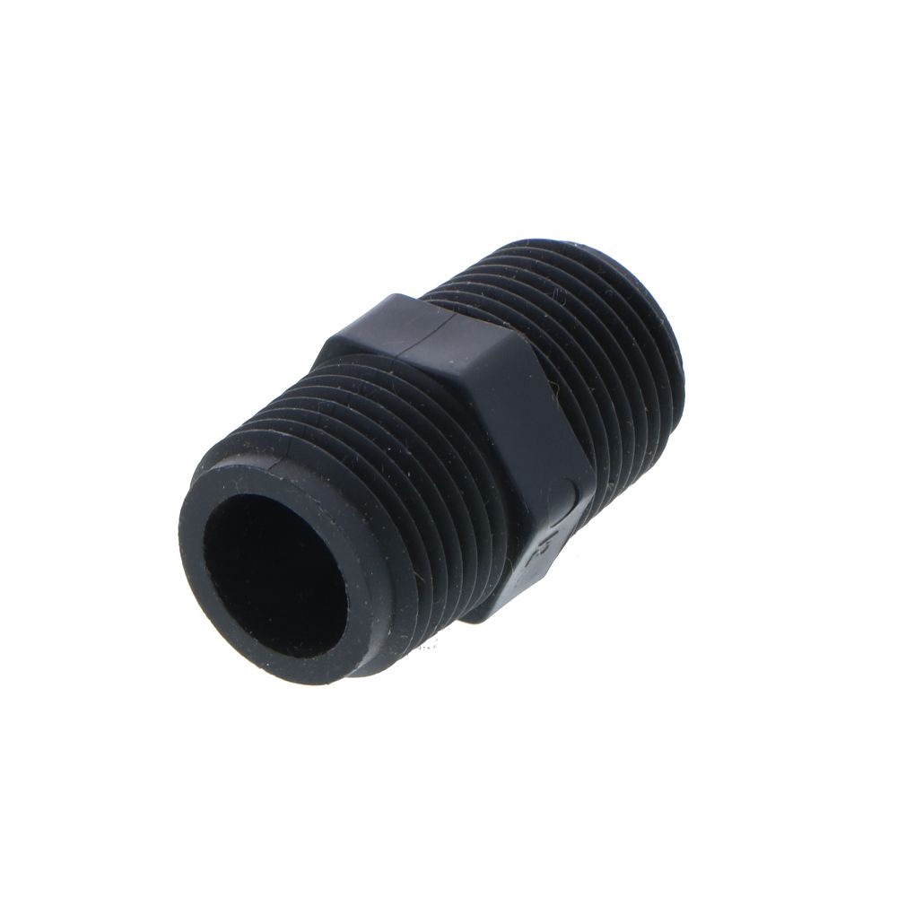 Nipple Hex - 3/8 x 3/8 MPT Black Polypropylene