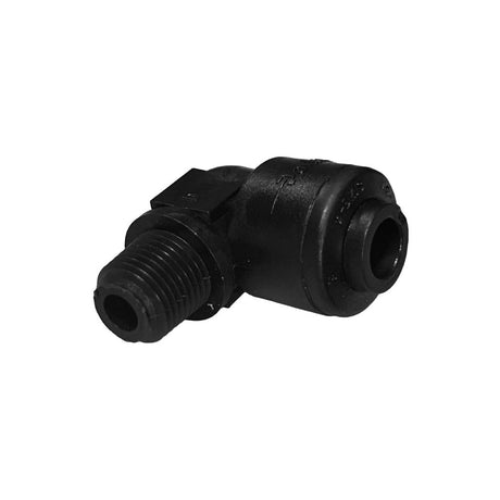 Black Kynar PVDF Male Elbow - 1/4 x 3/8 NPTF