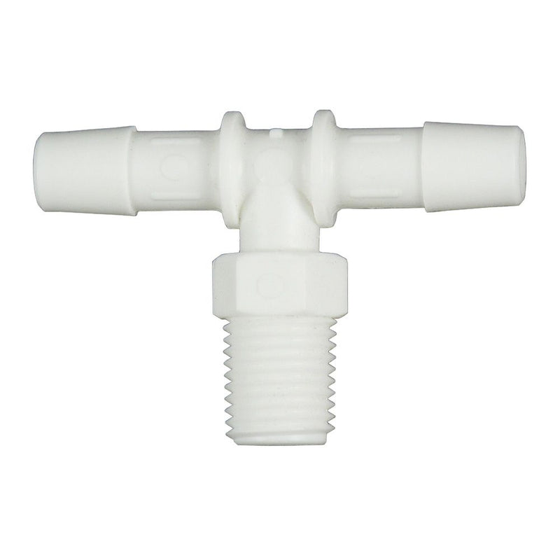 White Barb Tee x Male Branch - 3/8 ID Barb x 1/4 MNPT