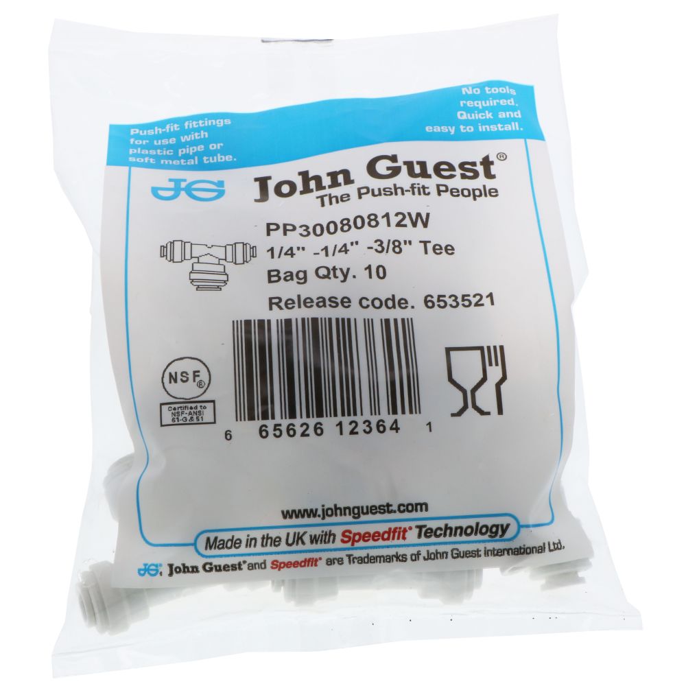 John Guest Reducing Tee Polypro - 1/4 x 1/4 x 3/8 Branch