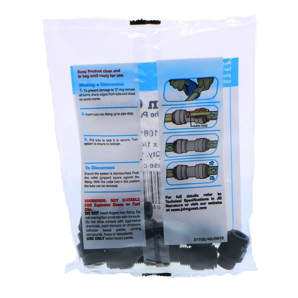 John Guest Male Connector BLACK ACETAL - 8mm x 1/4 BSPP