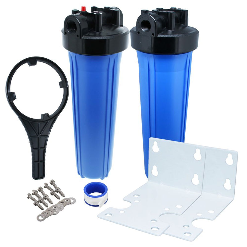20" Big Flow Twin Parallel Filter Housing DIY - Black Cap/Blue Sump 3/4 PR, Wrench