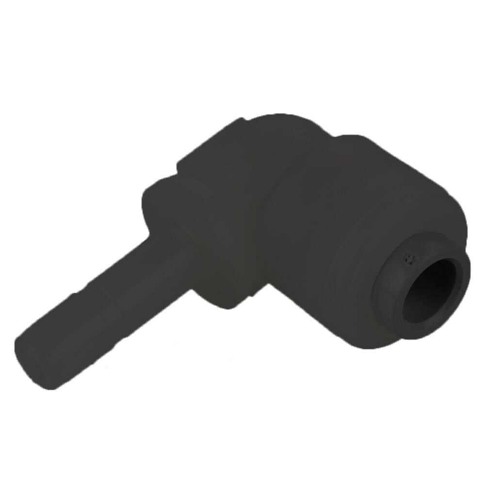 Black Kynar PVDF Tube Elbow Union Stem - 1/4 x 3/8