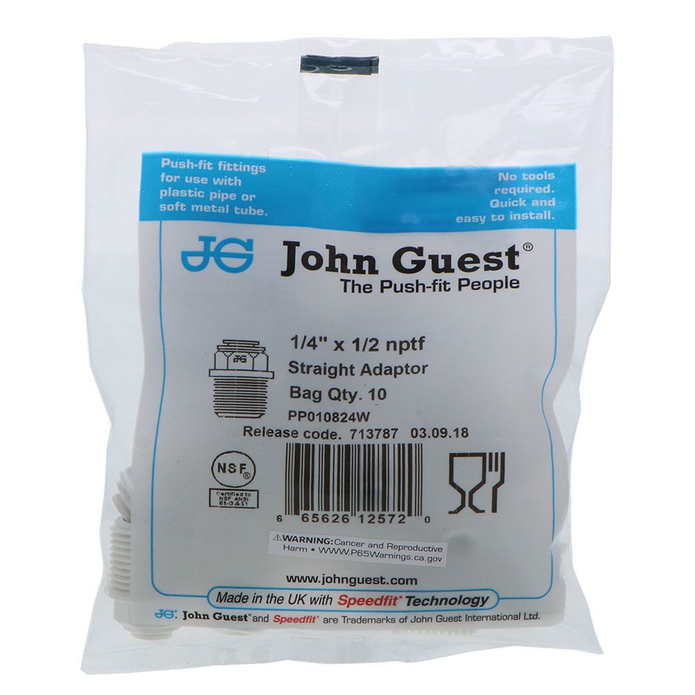 John Guest Male Connector NPTF Polypro - 1/4 x 1/2 NPTF