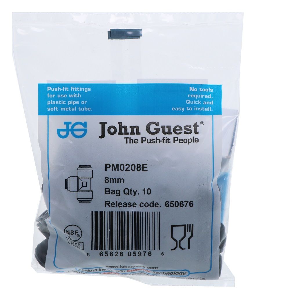 John Guest Union Tee BLACK ACETAL - 8mm