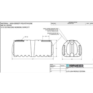 Norwesco 1175 Gallon Low Profile Tank 44405