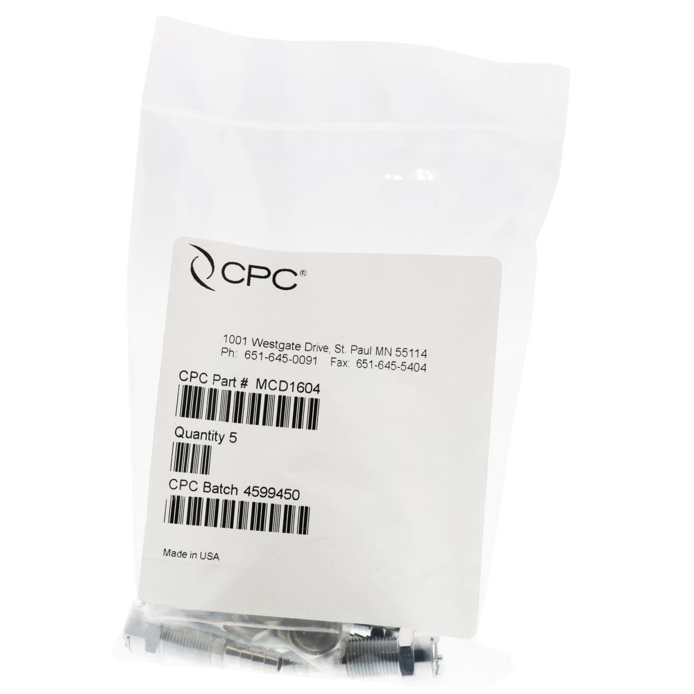 MCD1604 Valved Panel Mount Hose Barb Coupling Body 1/4 ID Barb