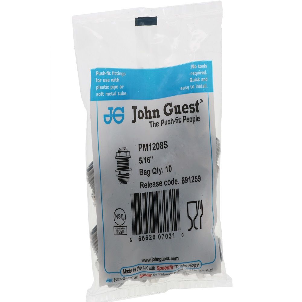 John Guest Bulkhead Union - 5/16 x 5/16