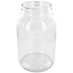 Glass Jar 1 GAL Wide Mouth Flint w/ Pour Lid and Handle - Black Dome Lids
