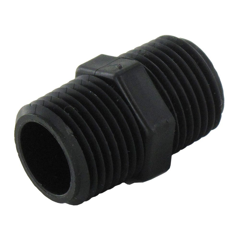Nipple Hex - 1/2 x 1/2 MPT Black Polypropylene