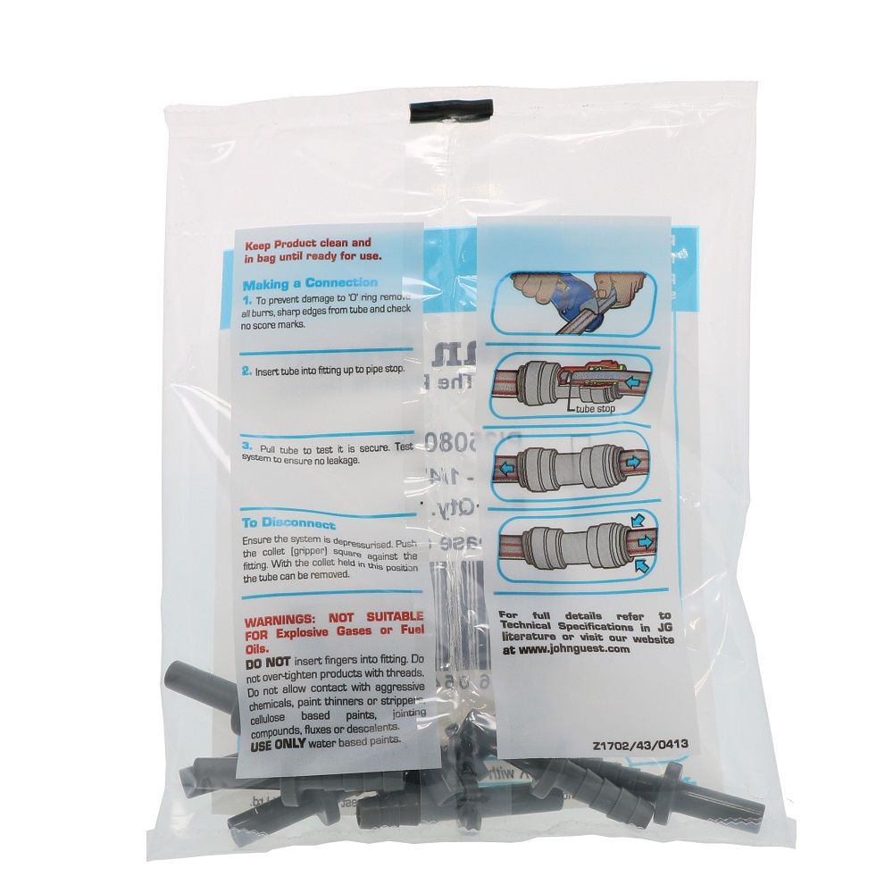 John Guest Stem Barb Connector  - 1/4 OD Stem x 1/4 ID Barb