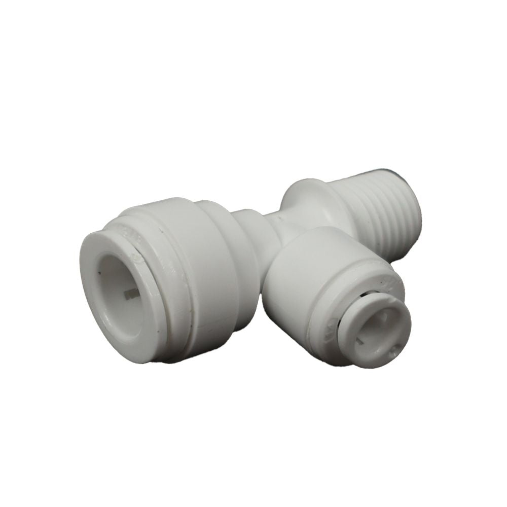 Male Run Tee Acetal 3/8 qc x 1/4 MNPT Run x 1/4 qc Branch