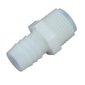 Male Barb Connector White Nylon - 5/8 ID Barb x 1/2 MNPT