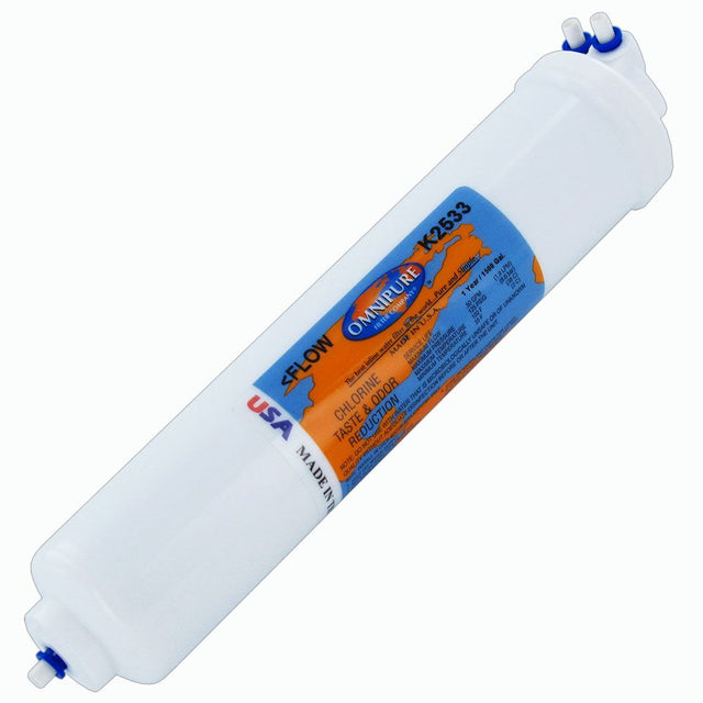 Omnipure Inline K2533-TS GAC Postfilter - 10" x 2" Filter - 1/4" Quick Connect Tee [2 in/1 out]