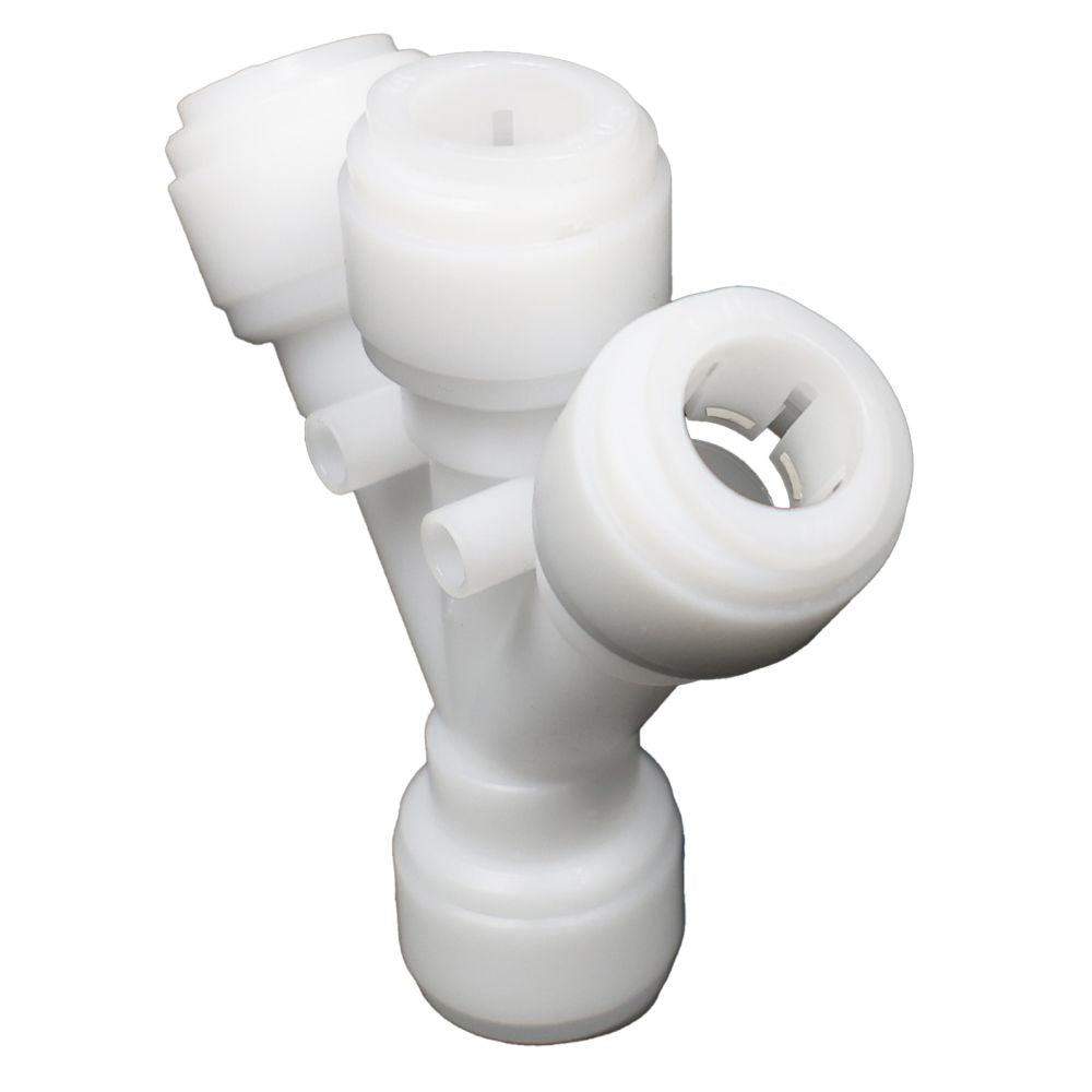 NeoFit Acetal White Three Way Divider 1/2" tube x 1/2" tube