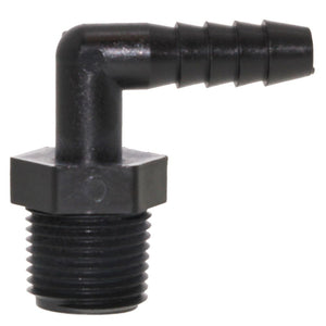 Male Elbow Barb x Male NPT - 3/8" HB x 3/8" MNPT - Black Polypropylene