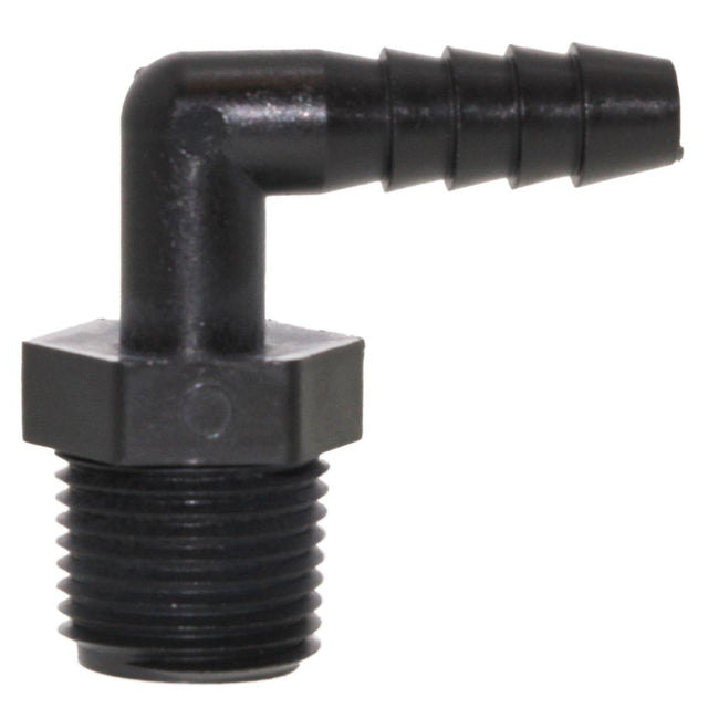Male Elbow Barb x Male NPT - 3/8" HB x 3/8" MNPT - Black Polypropylene