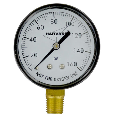 Water Pressure Gauge 160 PSI, 1/4" MPT, 2.5" Glass Dial, Lower Mount, Black Steel Case