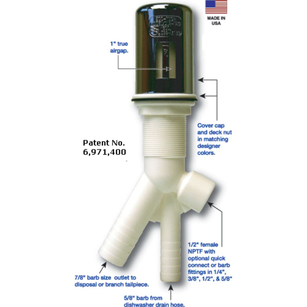 Twin Inlet High Flow Dual Air Gap with Brass Cover Cap