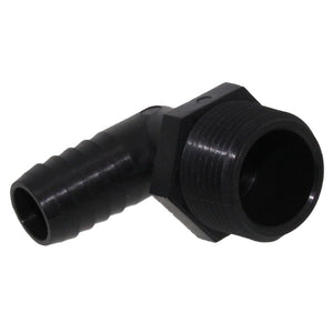 Male Elbow Barb x Male NPT - 5/8" HB x 1" MNPT - Black Polypropylene