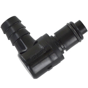 PLCD23006VBLK Valved Black Elbow Hose Barb Coupling Insert 3/8 ID Barb FKM [Viton] O-rings