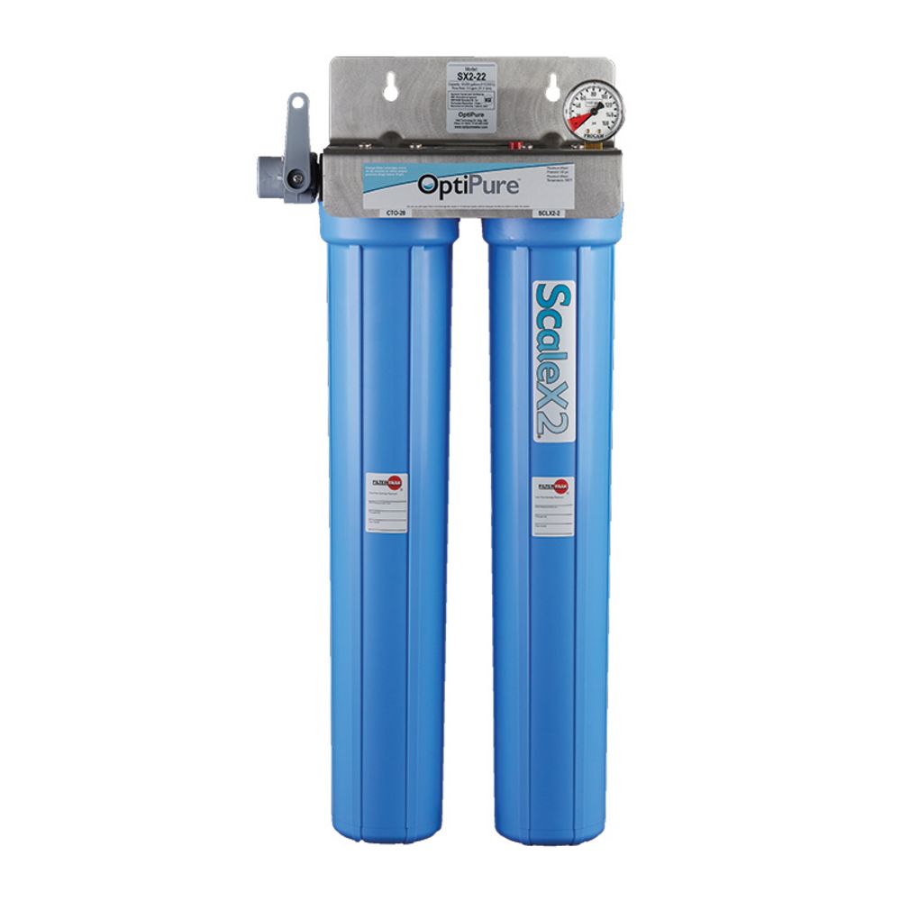 Optipure 20" Dual Housing Water System Sediment 0.5 Micron 3 gpm 30k Cap Scale