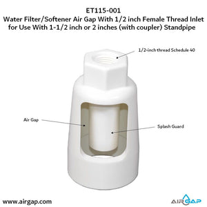 Standpipe Airgap - 1.5" PVC 40 / ABS,  1/2" FPT G15