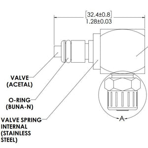 LinkTech 20CB Series Elbow Male, Valved, 1/4" PTF, Chrome Brass, Buna N