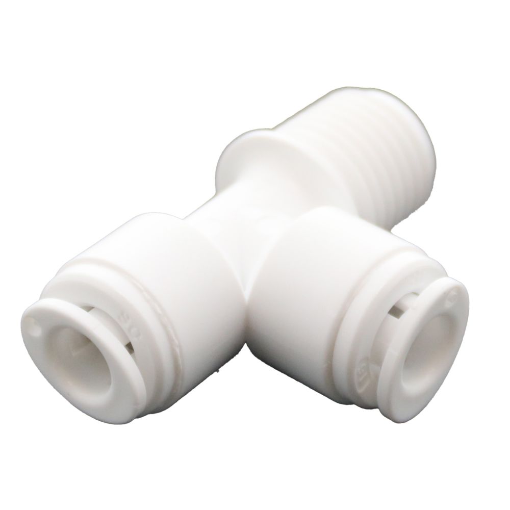 Male Run Tee Acetal 1/4 qc x 1/4 MNPT Run x 1/4 qc Branch