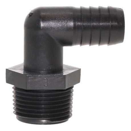 Male Elbow Barb x Male NPT - 5/8" HB x 3/4" MNPT - Black Polypropylene