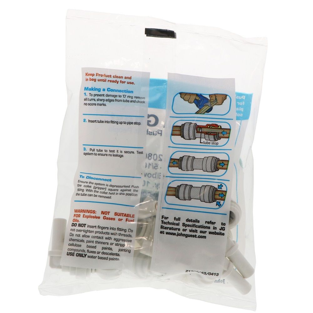 John Guest Stem Elbow Connector Polypro - 5/16 Stem x 5/16