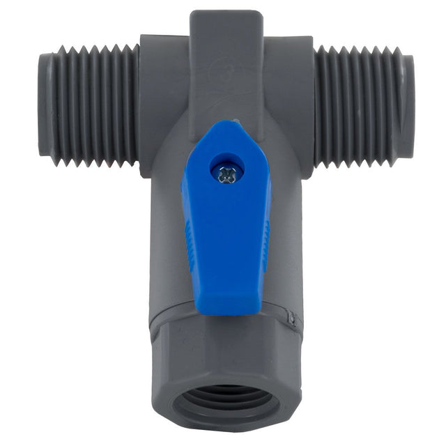Three-Way PVC Ball Valve - 1/2" MPT x 1/2" MPT x 3/8" FPT
