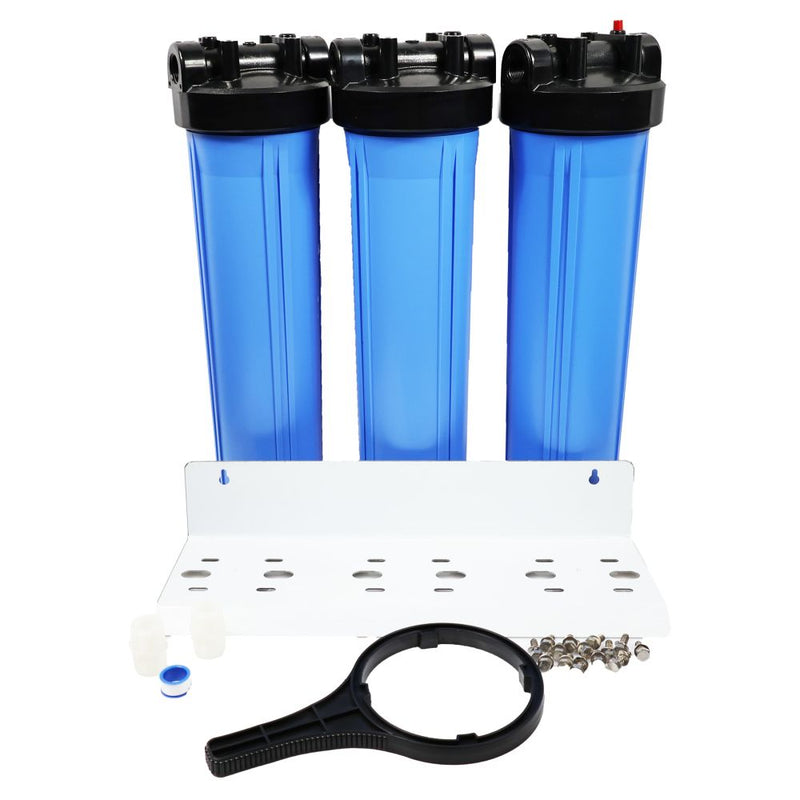 20" Big Flow Triple Series Plumbed Filter Housing DIY 1" FPT