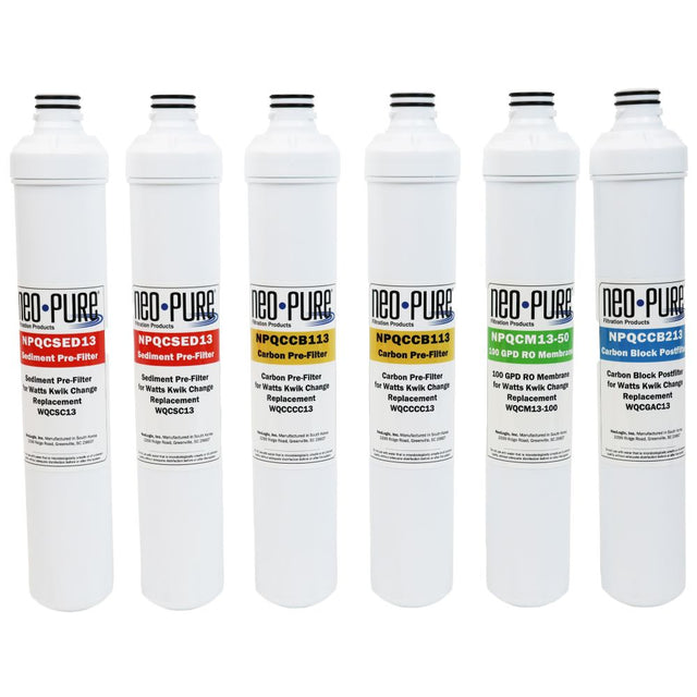 Neo-Pure 13" 50 GPD Replacement RO Membrane Filter Kit for Watts Kwik Change