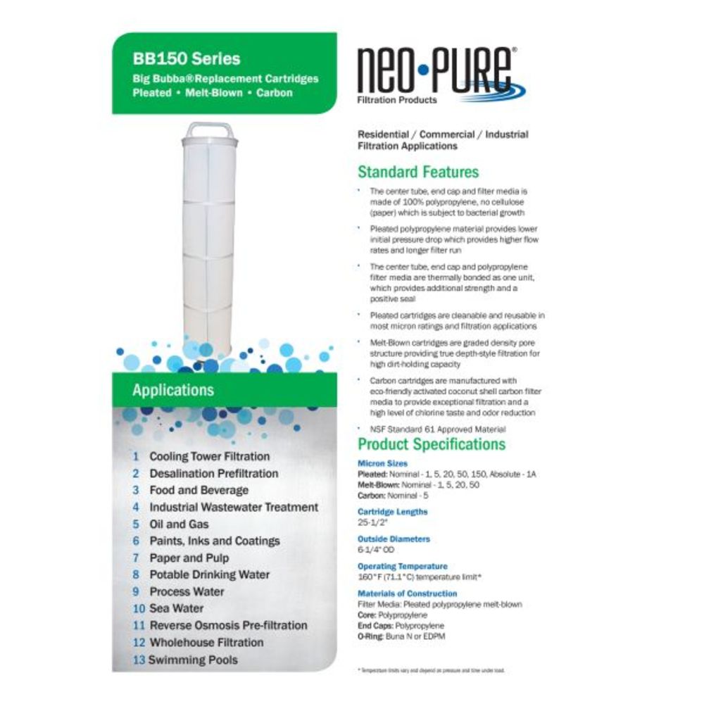 Neo-Pure Big Bubba Compatible Carbon Block Cartridge BBC-150-ACP