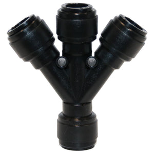 NeoFit Acetal Black Three Way Divider 1/2" tube x 1/2" tube