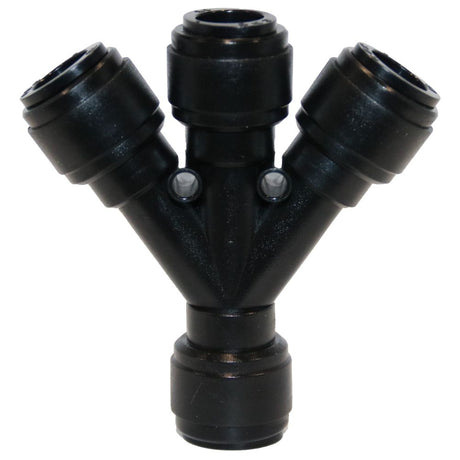 NeoFit Acetal Black Three Way Divider 1/2" tube x 1/2" tube