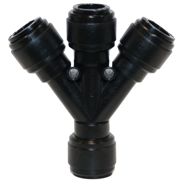 NeoFit Acetal Black Three Way Divider 1/2" tube x 1/2" tube